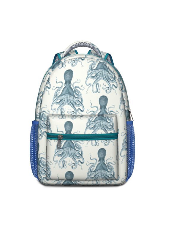 Waterproof School Backpack with Octopus Tentacles Design - Ergonomic Student Backpack for Teens, Lightweight Durable Bookbag with Spinal Support, Watercolor Nautical Sea Creatures Print