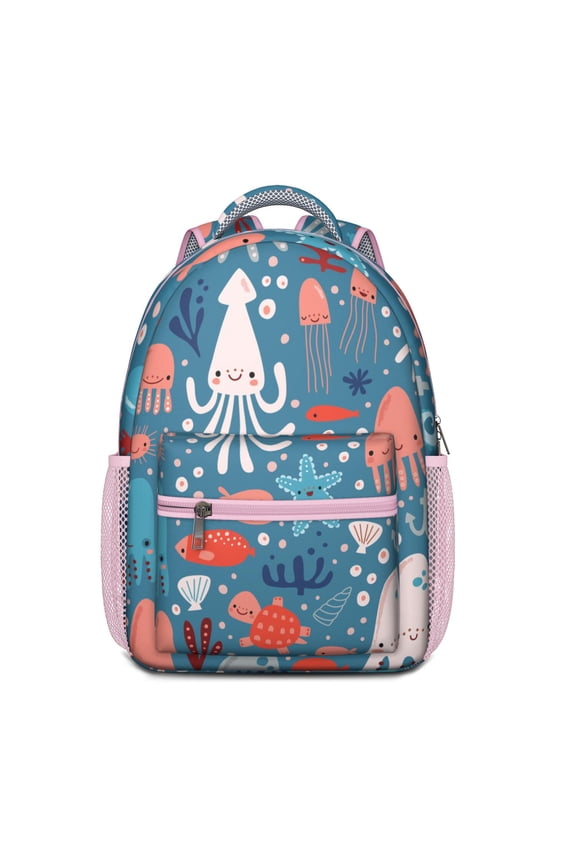 Waterproof School Backpack with Octopus Tentacles Design - Ergonomic Student Backpack for Teens, Lightweight Durable Bookbag with Spinal Support, Watercolor Nautical Sea Creatures Print