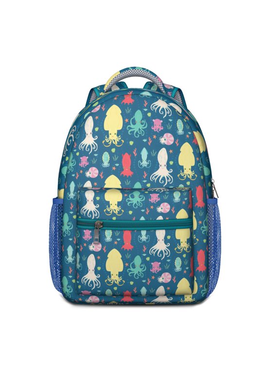 Waterproof School Backpack with Octopus Tentacles Design - Ergonomic Student Backpack for Teens, Lightweight Durable Bookbag with Spinal Support, Watercolor Nautical Sea Creatures Print