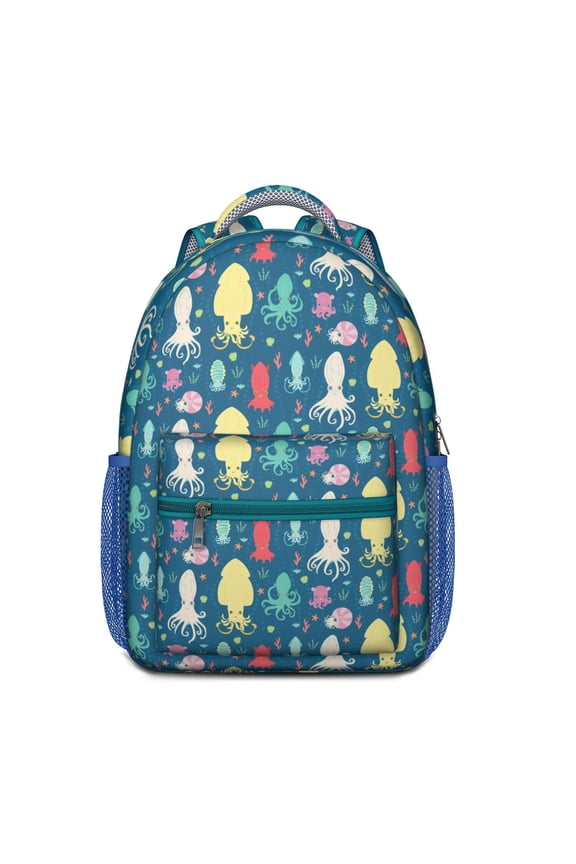 Waterproof School Backpack with Octopus Tentacles Design - Ergonomic Student Backpack for Teens, Lightweight Durable Bookbag with Spinal Support, Watercolor Nautical Sea Creatures Print