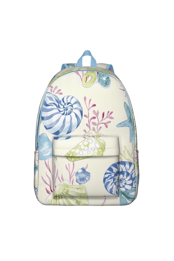 Waterproof School Backpack with Starfish & Seashells, Nautical Ocean Life Design for Teens, Lightweight College Bookbag with Coral, Fish & Seahorse Pattern