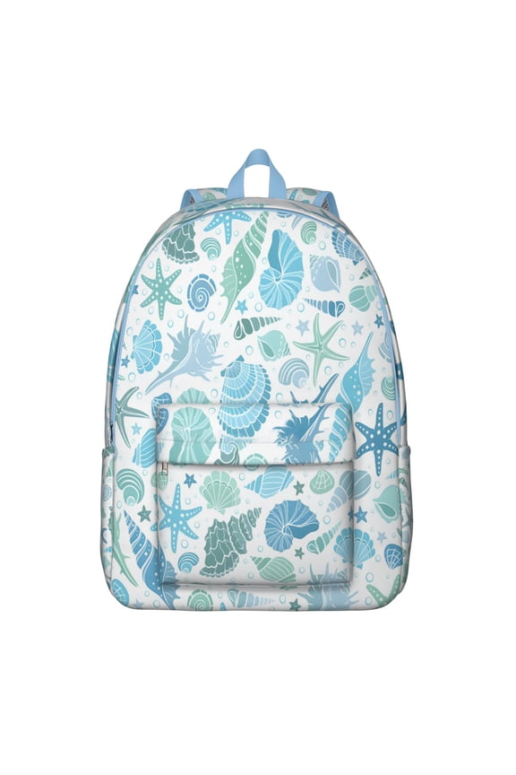 Waterproof School Backpack with Starfish & Seashells, Nautical Ocean Life Design for Teens, Lightweight College Bookbag with Coral, Fish & Seahorse Pattern