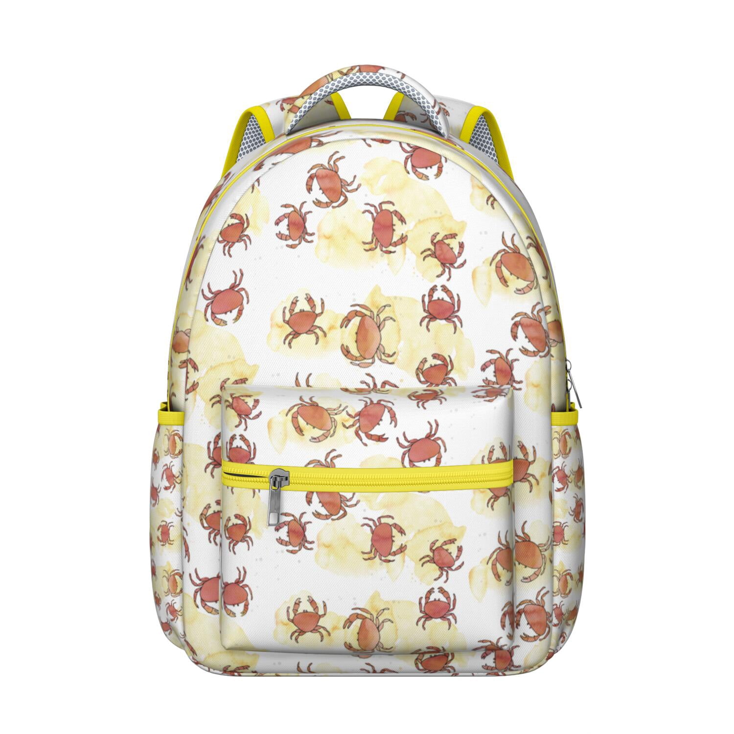 Waterproof School Backpack with Crab & Sea Life Design - Ergonomic Student Backpack for Teens with Spinal Support & Breathable Straps