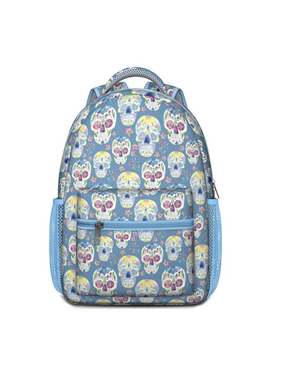 Waterproof School Backpack with Gothic Skull & Floral Print - Ergonomic Spine Support for Teens & College Students