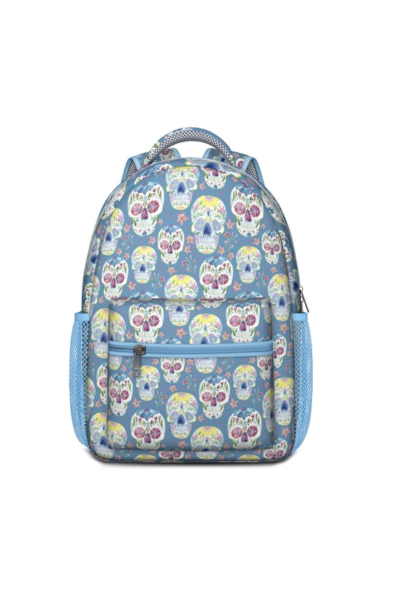 Waterproof School Backpack with Gothic Skull & Floral Print - Ergonomic Spine Support for Teens & College Students