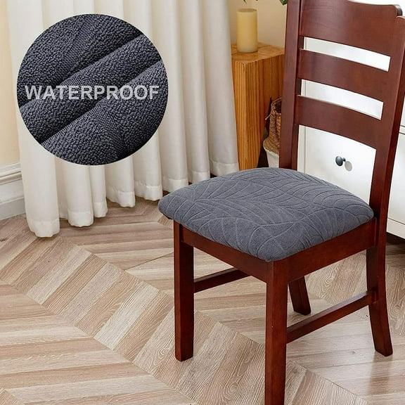 Waterproof Seat Covers for Dining Room Chairs, Stretch Chair Covers Removable Washable Dinning Room Kitchen Chair Seat Cushion Slipcovers (Leaves-Beige, 4 PCS)