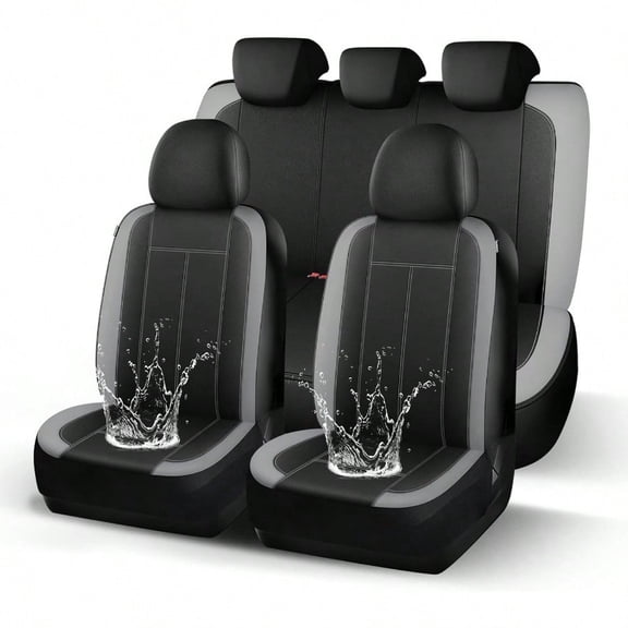 Waterproof Seat Covers Neoprene Lining Car seat Covers Full Set Premium Cloth Airbag Compatibable Durable Universal Automotive Comfort for Most Cars Trucks SUVs Black Darkgray 816