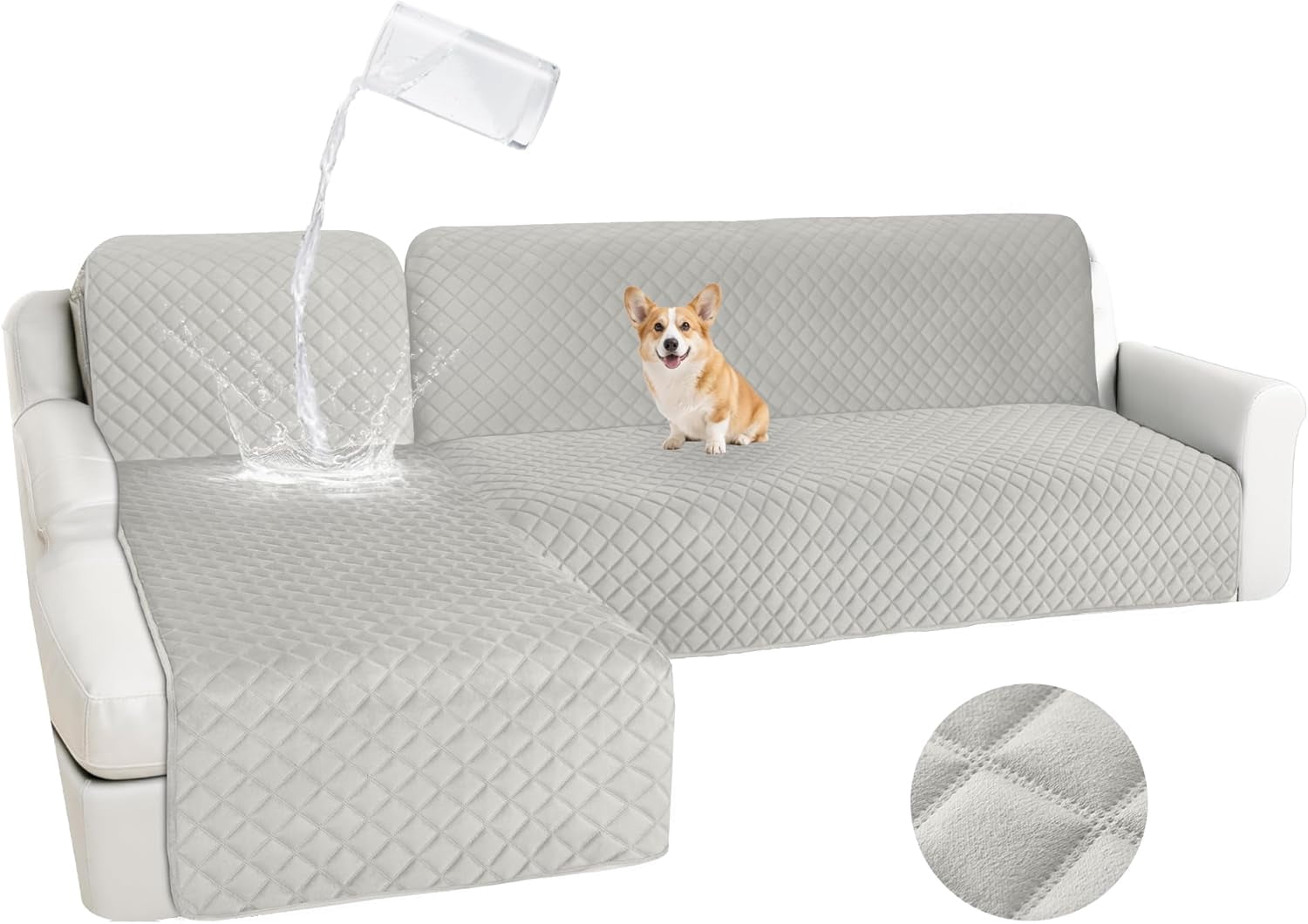 Waterproof Sectional Couch Covers Velvet Quilted 2-Pieces L Shape Sofa ...