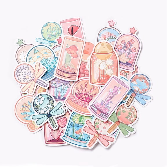 Waterproof Self Adhesive Paper Stickers for Suitcase Skateboard Refrigerator Helmet Mobile Phone Shell Flower Pattern 55~66x33~51x0.2mm about 50pcs/bag