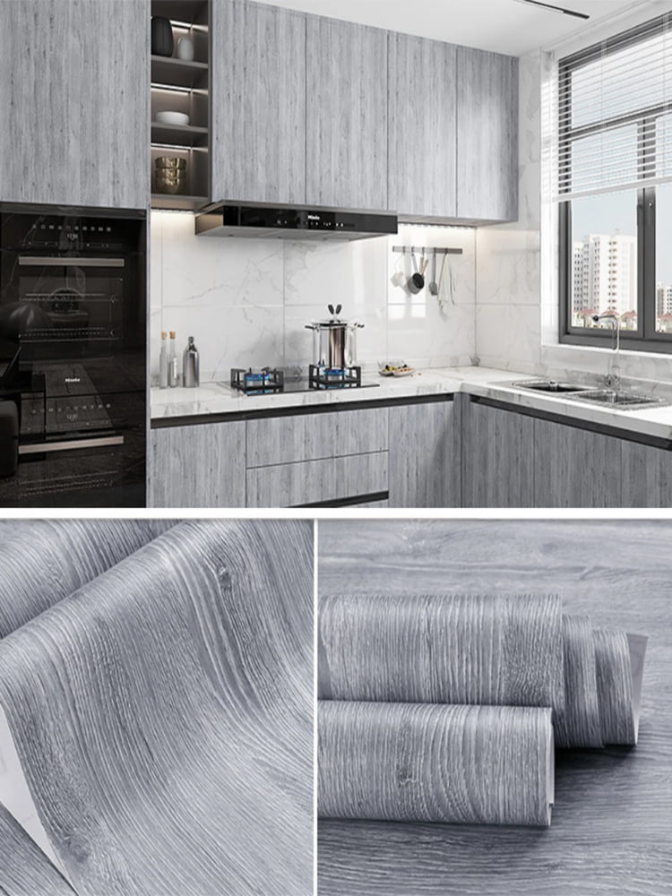 Waterproof Self Adhesive Wood Grain Sticker Door Cabinet Desktop Modern ...