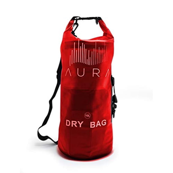 Waterproof Semi-transparent Dry Bag - 10L/20L Dry Bag Backpack - Zipper Compartment, Handles, Straps - Black, Blue, Greed, Red - Transparent Dry Bag for Kayaking, Swimming, Beach, Rafting (Red, 1