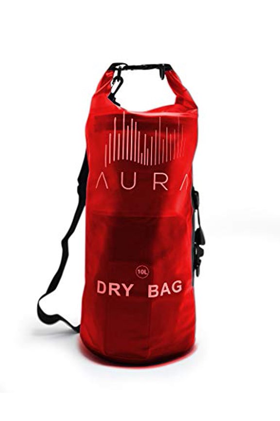 Waterproof Semi-transparent Dry Bag - 10L/20L Dry Bag Backpack - Zipper Compartment, Handles, Straps - Black, Blue, Greed, Red - Transparent Dry Bag for Kayaking, Swimming, Beach, Rafting (Red, 1