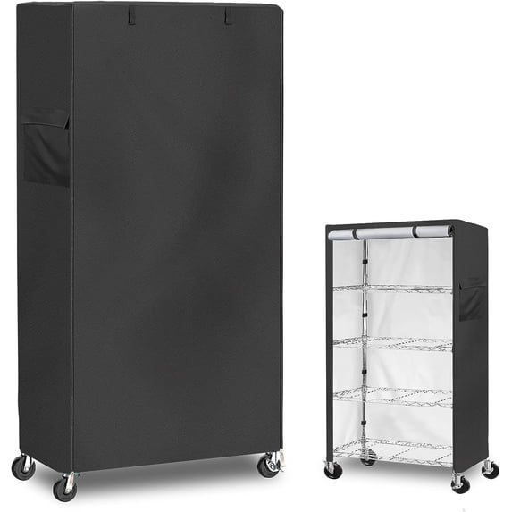 Waterproof Shelf Cover,600D Heavy Duty Dustproof Storage Wire Rack Covers,Outdoor Shelving Covers for Wire Shelves with Zipper 48''x18''x72'',Black,Cover Only