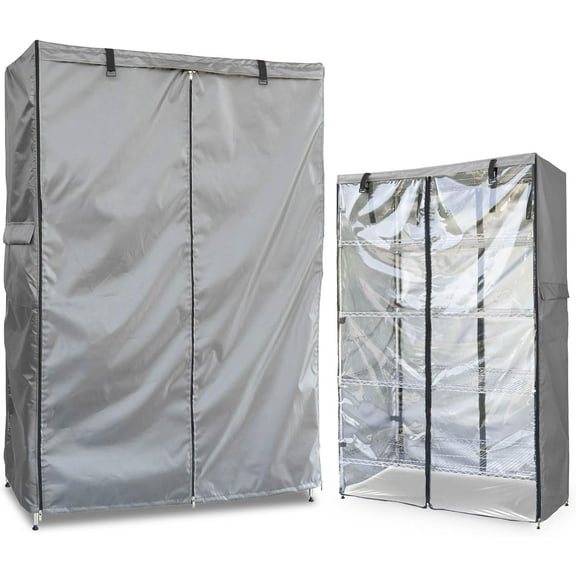 Waterproof Shelf Cover,600D Heavy Duty Wire Shelving Unit Cover,Shelf Display Rack Protector Cover with Zipper,One Side See Through Panel.(Grey,Fits 36" Wx24 Dx72 H Shelves)