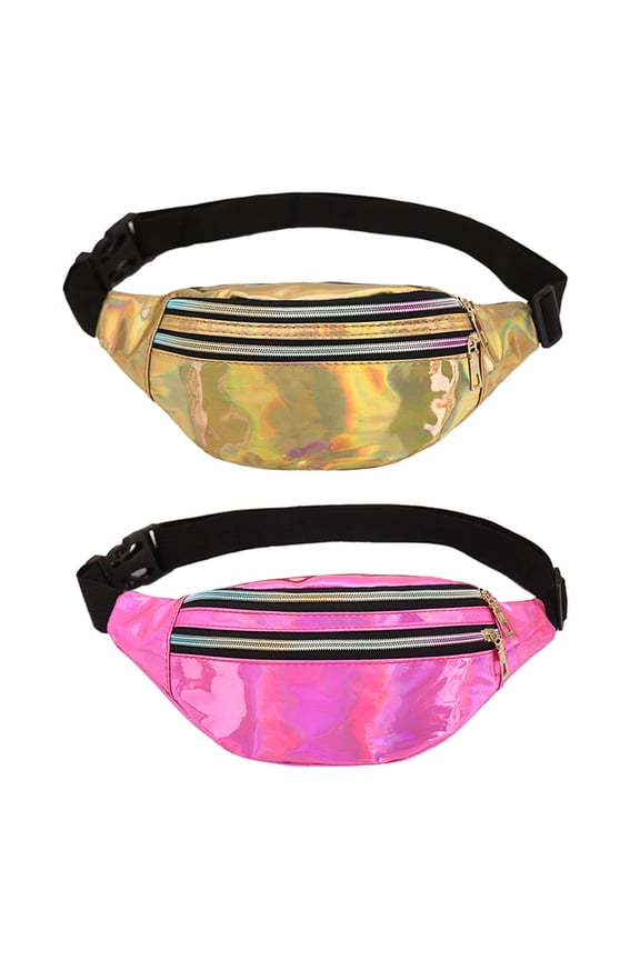 Waterproof Shiny Sport Waist Pack With Adjustable Belt For Rave Party Festival Travel Hiking - Gold + Pink