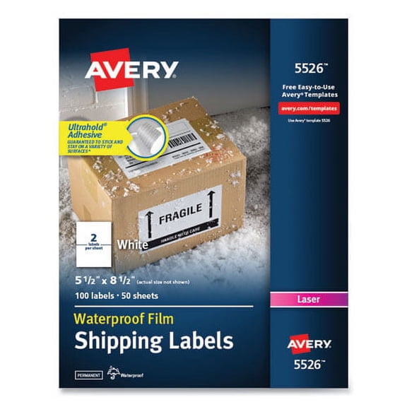 "Waterproof Shipping Labels With Trueblock Technology, Laser Printers, 5.5 X 8.5, White, 2/sheet, 50 Sheets/pack | Bundle of 2 Packs"