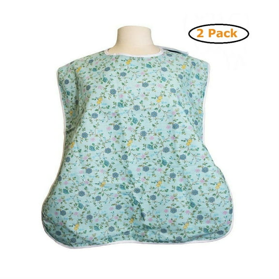 Waterproof Shirt Saver Bib - Size -Large (27" x 23") - Blue Floral - Pack of 2