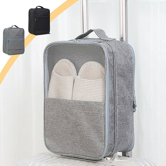 Waterproof Shoe Bag for Travel, Large Capacity Holds 4 Pairs, Gray Polyester Storage Pouch with 3 Compartments & Trolley Sleeve, for Suitcase Organization & Gym Use,Vsgery