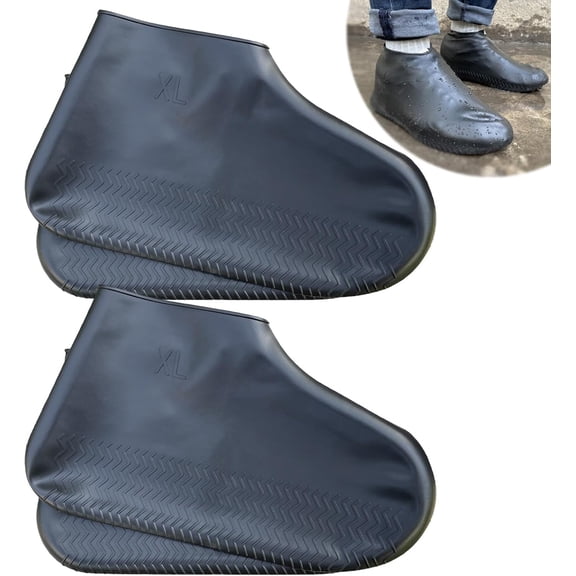 Waterproof Shoe Covers 2 Pairs, Rain Shoe Covers Reusable Silicone Non Slip Shoe Covers for Outdoor,Rain Shoe Covers for Women and Men-Black, X-Large