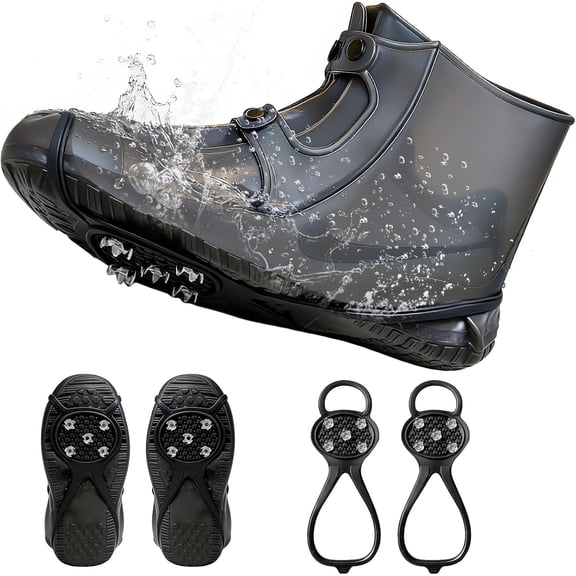 Waterproof Shoe Covers with Ice Grips, Reusable Snow Spikes for Shoes & Boots, Anti-Slip Traction Cleats for Rain, Snow & Mud, Universal Fit for Hiking & Winter Safety(BLACK, XL)