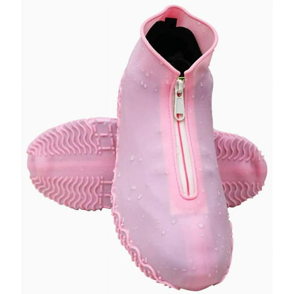Waterproof Shoe Covers, Reusable Foldable Not-Slip Rain Shoe Covers with Zipper,Shoe Protectors Overshoes Rain Galoshes for Men and Women Pink L