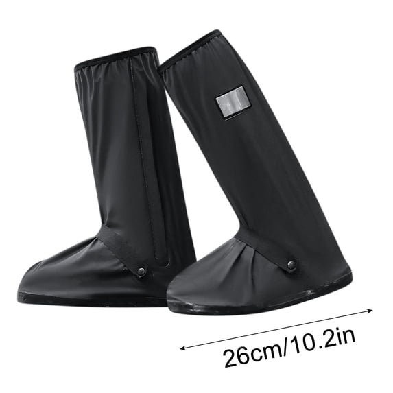 Waterproof Shoe Covers, Reusable & Foldable Rain Boot Shoe Cover with Zipper, Non-Slip, Reflector, Men Women Rain Gear, Black