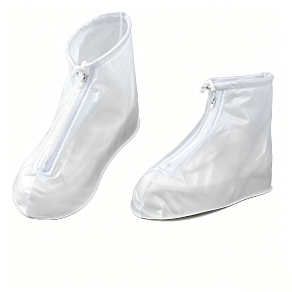 Waterproof Shoe Covers,Reusable Thickened Zipper Rain Overshoes | Non-slip Shoe Cover,Perfect for Wet Weather Outdoor Commute,Road Walking,White