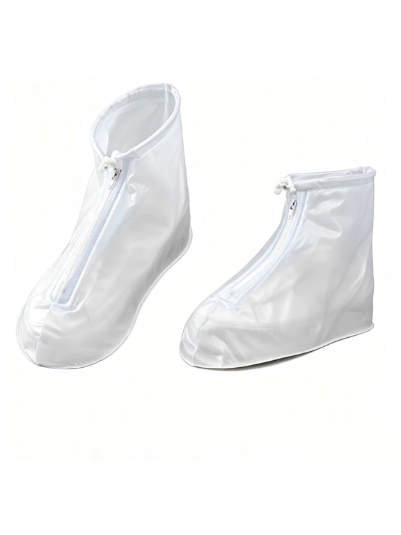 Waterproof Shoe Covers,Reusable Thickened Zipper Rain Overshoes | Non-slip Shoe Cover,Perfect for Wet Weather Outdoor Commute,Road Walking,White