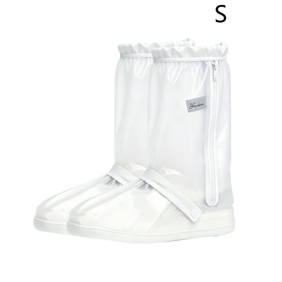 Waterproof Shoe Covers, Sole Length 10.23" High Tube Transparent Galoshes with Zipper and Adjustable Strap for Motorcycle Riding, Clear White bldnkj