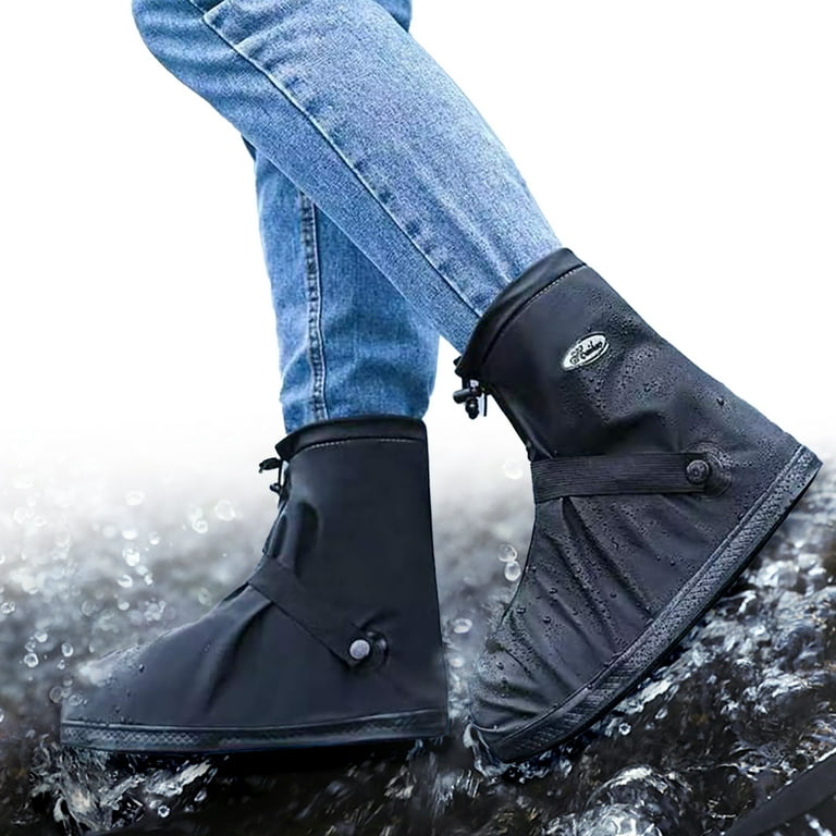 Didadi Waterproof Shoe Covers for Rain Reusable Foldable Rain Boot Shoe Cover with Zipper Non Slip Shoes Protectors for Men Women XL Black