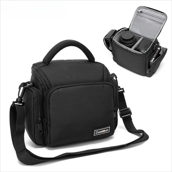 Waterproof Shoulder Camera Bag - Compact Sling DSLR/Mirrorless Camera Case, Fits 1 Camera & 2 Lenses, Shockproof Padding (Black)