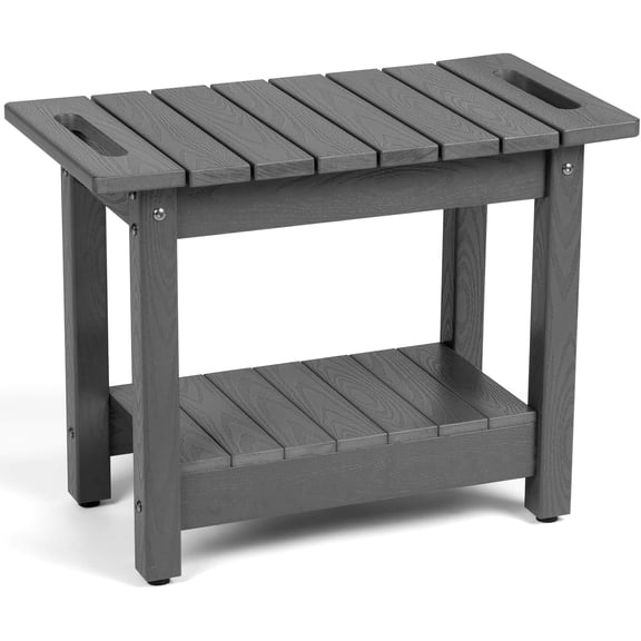 Waterproof Shower Bench, 24" Poly Lumber Shower Stool for Shaving Legs, Shower Chair Seat with Storage Shelf and Handles, Bathroom Bench for Inside Shower, Non-Slip (Grey)