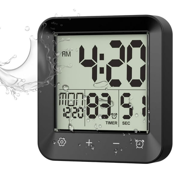 Waterproof Shower Clock with Timer - Digital Bathroom Clock with Temperature, Touch Screen, Auto Dimming, for Spa, Sauna & Bathtub, IPX6 Waterproof(XX)