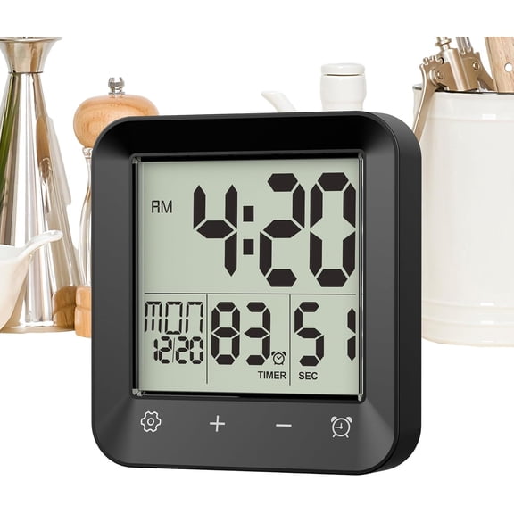 Waterproof Shower Clock with Large LCD Screen & Timer - Bathroom, Kitchen, Spa Countdown Clock for Exercise, Cooking, Games, Meetings(XX-Black)