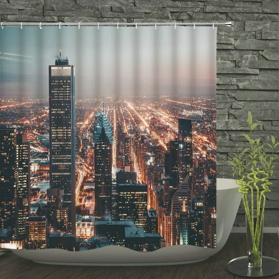 Waterproof Shower Curtain 3d Printed City Night View Bridge Bath Curtains Bathro