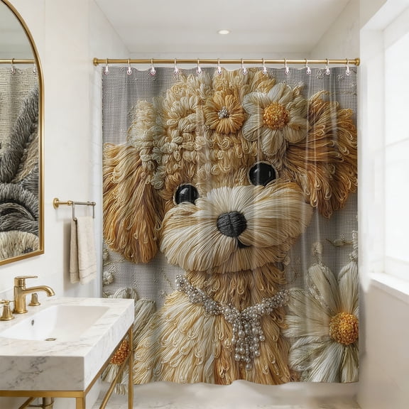 Waterproof Shower Curtain 72x72 Inches Faux Embroidery Print with Cute Animal Designs Donkey Koala Dog Pattern 12 Rustproof Grommets Included Mold and Mildew Resistant for Bathroom Decor