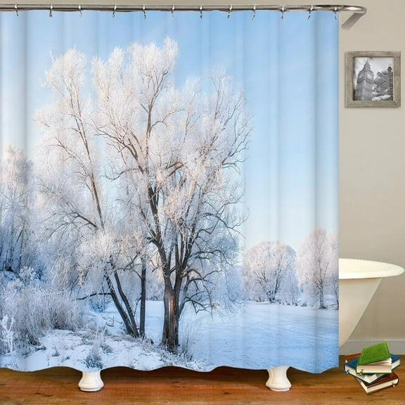 Waterproof Shower Curtain Forest Scenery Bathroom Home Decor Snow Scene Cedar Printed Polyester Fabric Curtain for Bathroom