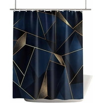 Waterproof Shower Curtain - Geometric Pattern Abstract Art Bathroom Curtains with Hooks,Gold Line Dark Blue Bathtub Curtain for Shower Stall,48x72 Inch