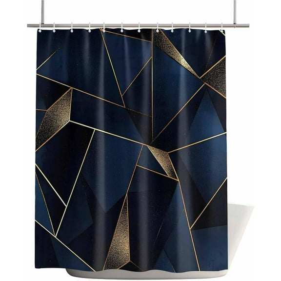 Waterproof Shower Curtain - Geometric Pattern Abstract Art Bathroom Curtains with Hooks,Gold Line Dark Blue Bathtub Curtain for Shower Stall,48x72 Inch