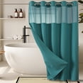 thumbnail image 1 of Waterproof Shower Curtain No Hook Design with Wave Weave Pattern, Includes Detachable Liner, Ringless Hanging, Hotel Quality, 71 Inches Wide, Green Color, 1 of 6