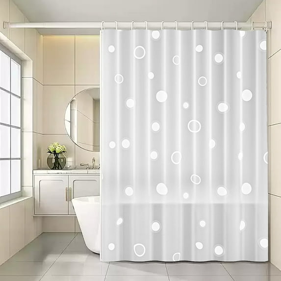 Waterproof Shower Curtain with Hooks, Polyester Bathroom Partition, Clear Thickened Fabric, Punch-Free Installation for Hotel Bathroom, Mold Mildew Resistant, Extra Long Liner with Reinforced Holes