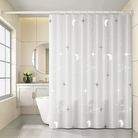 Waterproof Shower Curtain with Hooks, Polyester Bathroom Partition, Clear Thickened Fabric, Punch-Free Installation for Hotel Bathroom, Mold Mildew Resistant, Extra Long Liner with Reinforced Holes