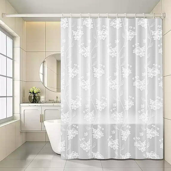 Waterproof Shower Curtain with Hooks, Polyester Bathroom Partition, Clear Thickened Fabric, Punch-Free Installation for Hotel Bathroom, Mold Mildew Resistant, Extra Long Liner with Reinforced Holes