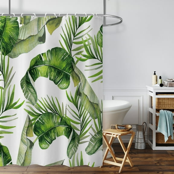 Waterproof Shower Curtain with Hooks, Tropical Jungle Pattern Polyester Bathroom Curtain, Stereoscopic Print Decor for Moisture Resistance and Easy Cleaning(E)