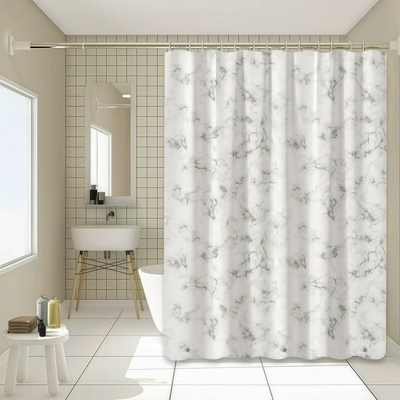 Waterproof Shower Curtain Liner PEVA Clear Shower Liner, 72”x72” Plastic Shower Curtain with Magnets for Bathroom, Marble Print Shower Curtain , 12 Hooks, Mold & Mildew Resistant