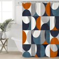 thumbnail image 1 of Waterproof Shower Curtain, Orange Blue Geometric Polyester Fabric Bathroom Curtains with 12 Hooks, 72" W x 78" H, Retro Middle Century Northern Europe Quick-Drying Bathtub Curtain, 1 of 6