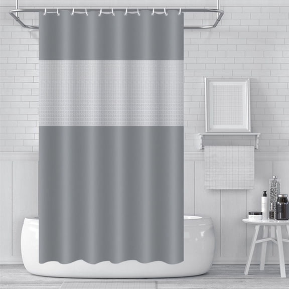 Waterproof Shower Curtain PEVA Material Splice Design Bathroom Curtain with Hooks 70x70 Inch Clear Opaque Panel No Punch Needed Thickened Mold Mildew Resistant