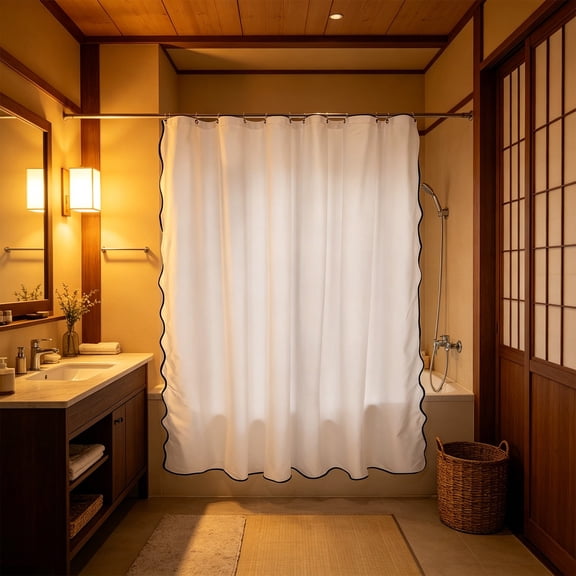 Waterproof Shower Curtain Panel,Large Fabric Bath Curtain,Quick Dry Bathroom Partition,Reinforced Grommet Hanging Curtain,Foldable Privacy Shower Screen,Standard Tub Shower Covering