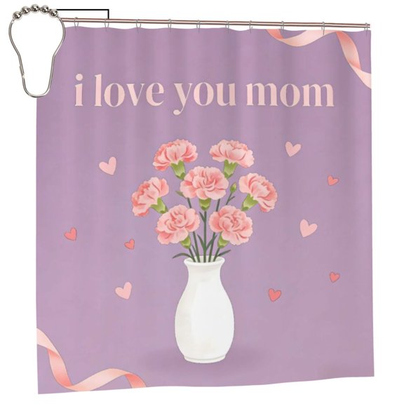 Waterproof Shower Curtain Polyester Fabric Shower Curtain With 12 Hooks Home Hotel Apartment Bathroom Shower Curtain 72x72in Happy Mother'S Day I Love You Mom (2)