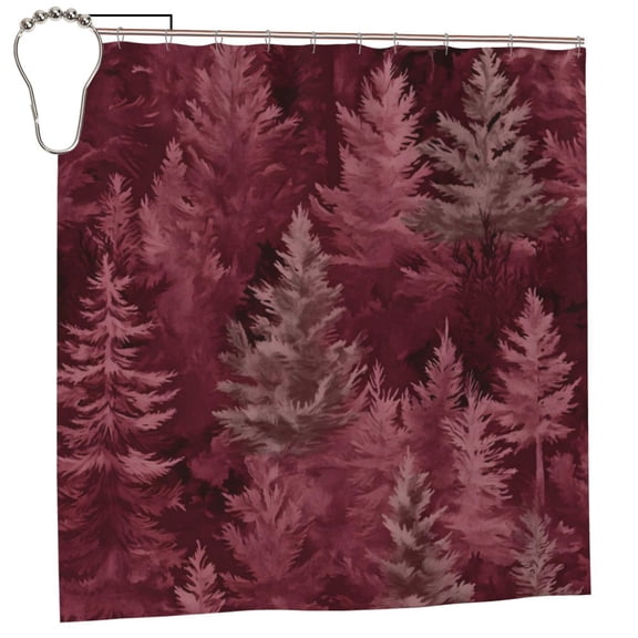 Waterproof Shower Curtain Polyester Fabric Shower Curtain With 12 Hooks Home Hotel Apartment Bathroom Shower Curtain 72x72in Realistic Forests Camouflage Pattern Conifer Maroon_2
